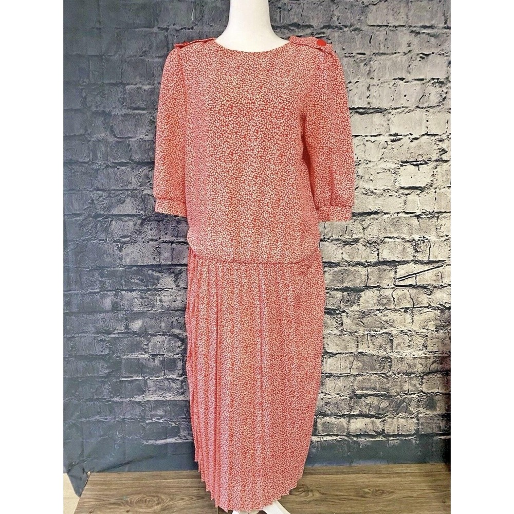 Vintage Breli Originals Dress Womens 10 Red Pleated Elastic Waist‎ Made USA 70s - Picture 5 of 12